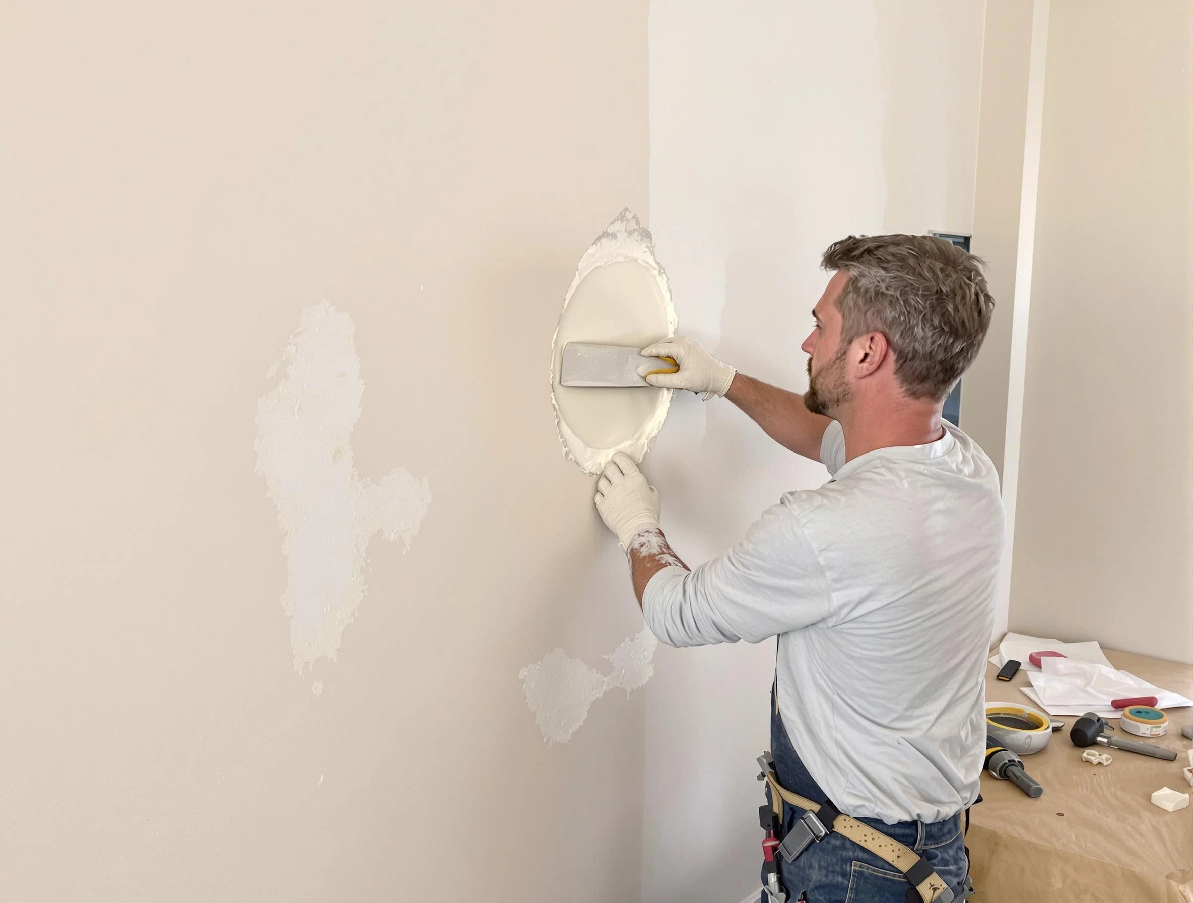 Fountain Hills House Painters technician patching a drywall hole in Fountain Hills, AZ