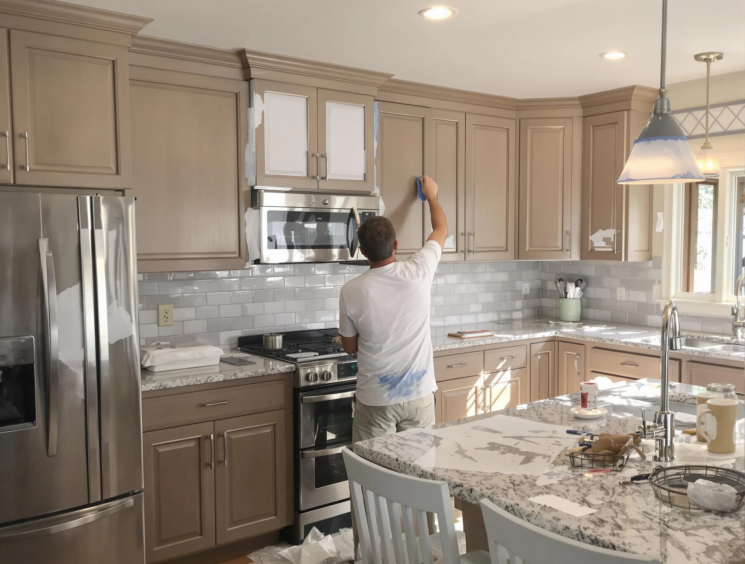 Before-and-after view of kitchen painting by Fountain Hills House Painters in Fountain Hills