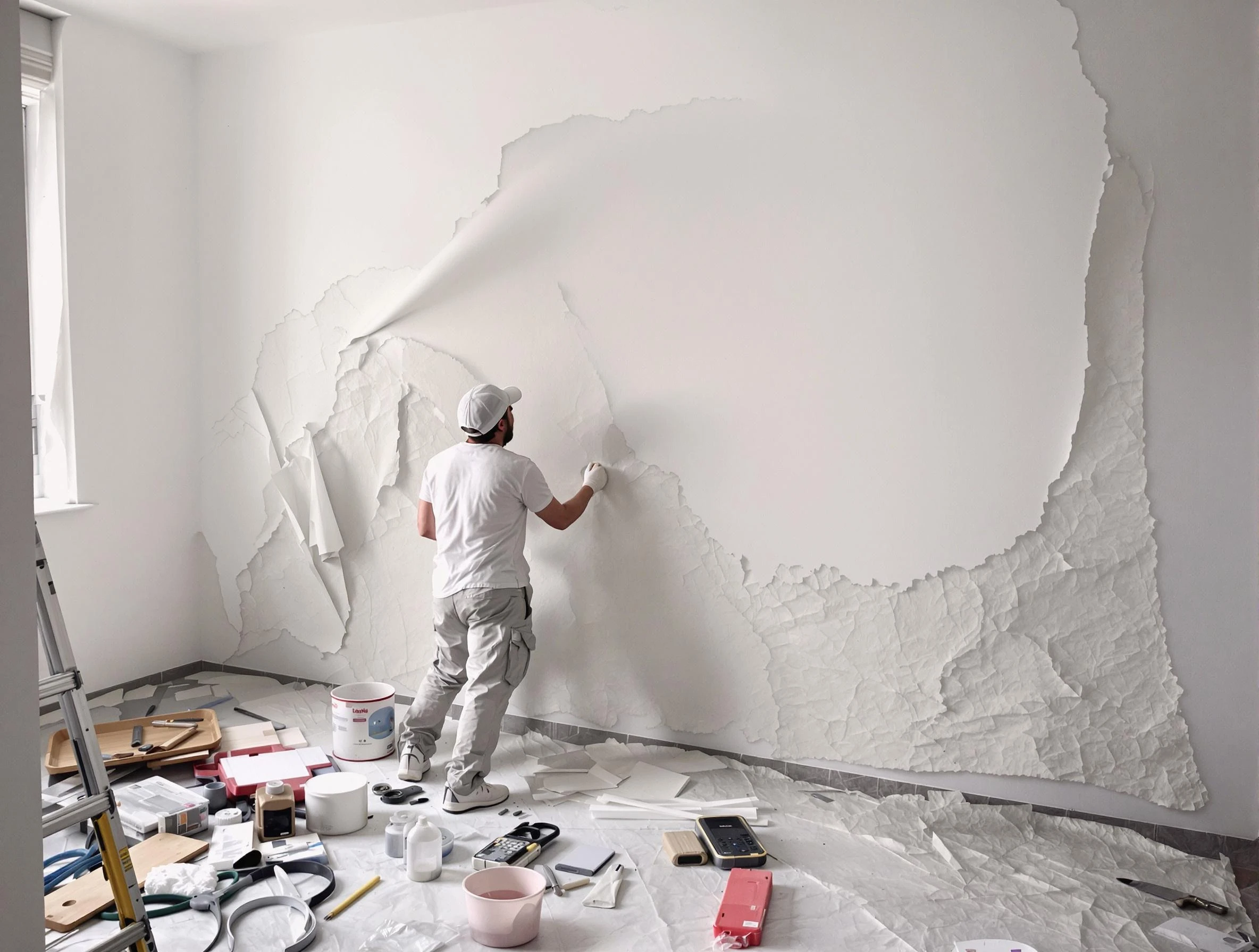 Removing old wallpaper to reveal clean walls by Fountain Hills House Painters in Fountain Hills